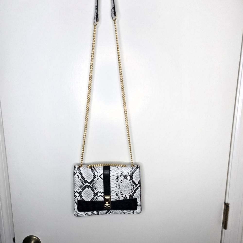 Aldo Black and White Snake Print Crossbody Bag